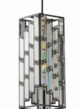 Black Metal Cube Pendant Light with Frosted Glass Panels